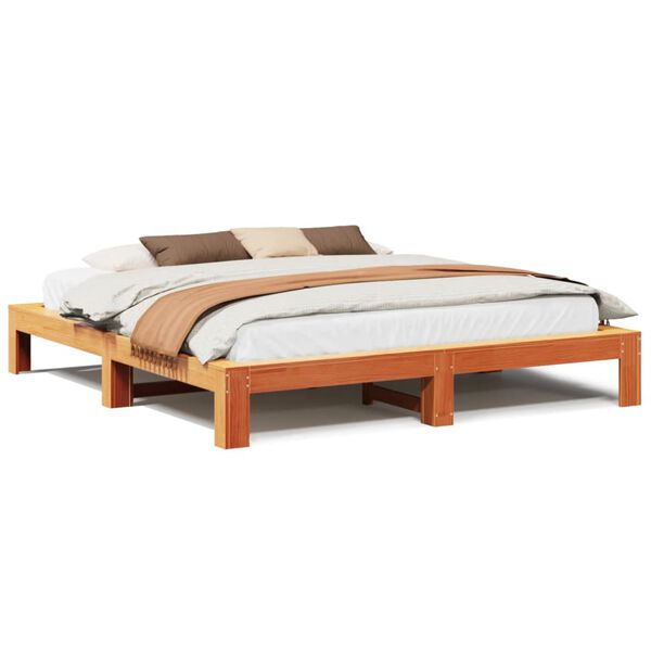 vidaXL Letto senza Materasso Marrone Cera 200x200 cm in Legno di Pino