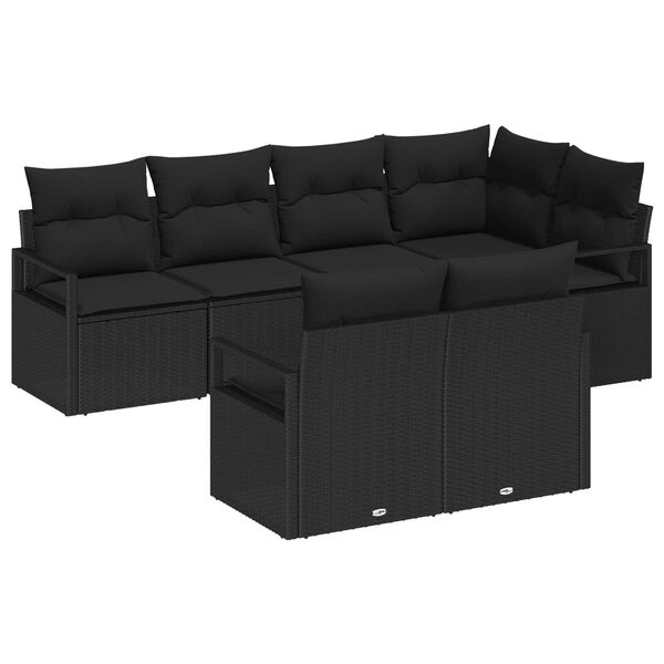 vidaXL Set Divano da Giardino con cuscino 7 pcs Nero polyrattan