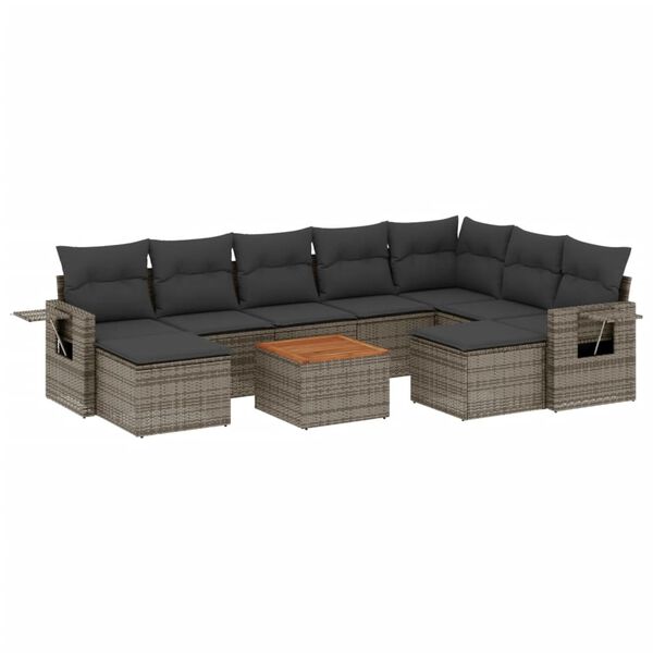 vidaXL Set Divano da Giardino 10 pz con Cuscini Grigio in Polyrattan