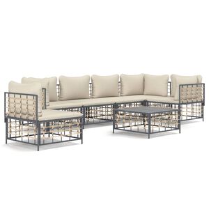 vidaXL Set Divani da Giardino 7 pz con Cuscini Antracite in Polyrattan