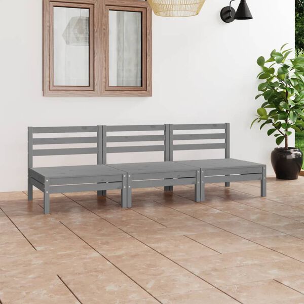 vidaXL Set Divani da Giardino 3 pz Grigio in Legno Massello di Pino