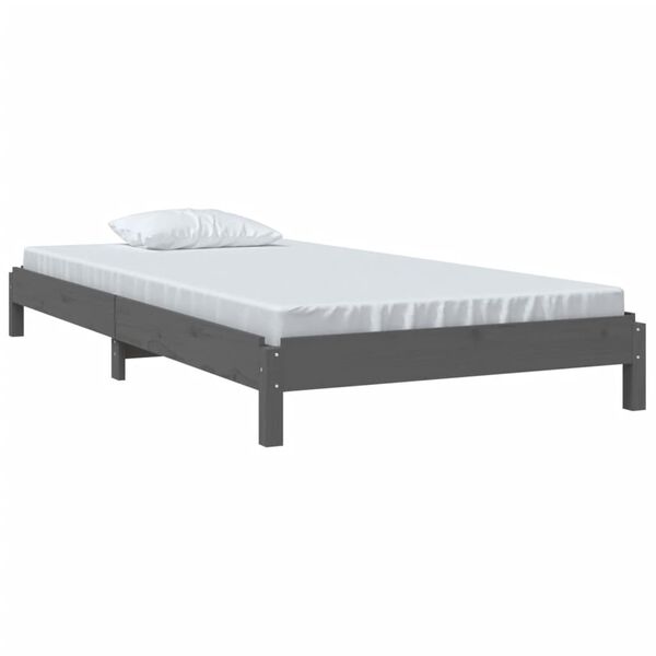 vidaXL Letto Impilabile Grigio 75x190 cm in Legno Massello di Pino