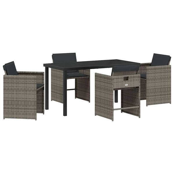 vidaXL Set da Pranzo per Giardino 5 pcs Grigio polyrattan