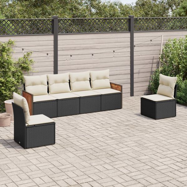 vidaXL Set Divano da Giardino 6 pz con Cuscini Nero in Polyrattan