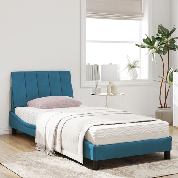 vidaXL Letto con Materasso Hanko Blu 90x200 cm in Velluto