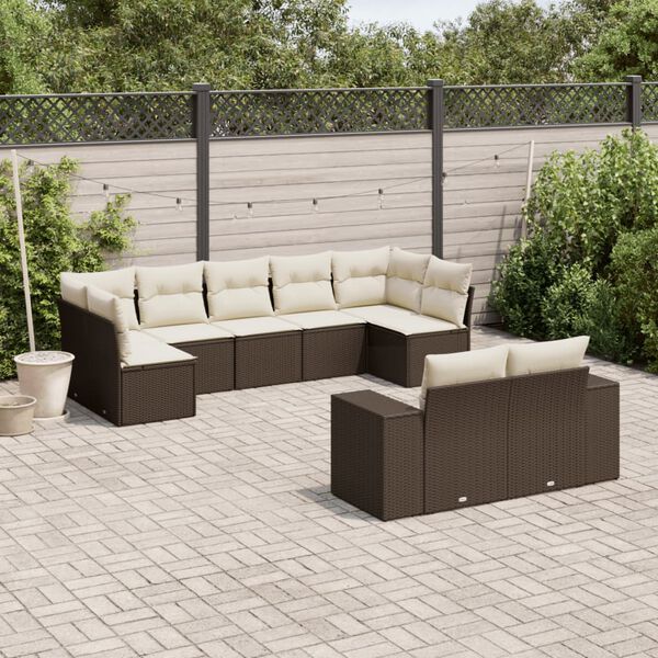 vidaXL Set Divani da Giardino 9pz con Cuscini Marrone in Polyrattan