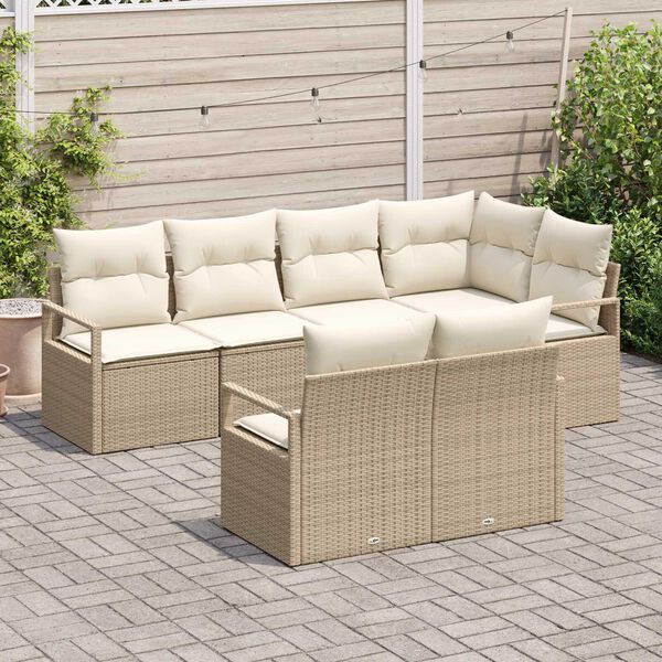 vidaXL Set Divano da Giardino 7 pcs Beige e Bianco polyrattan