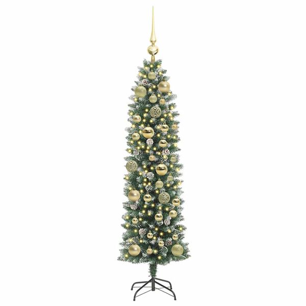 vidaXL Albero di Natale Artificiale Sottile Verde e Bianco 120 cm