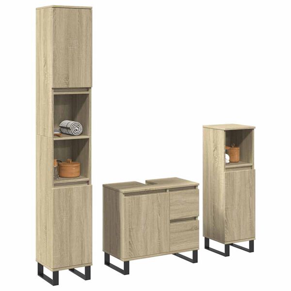 vidaXL Set Mobili da Bagno 3 pz Rovere Sonoma in Legno Multistrato