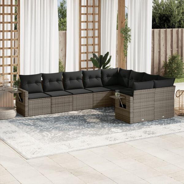 vidaXL Set Divano da Giardino 9 pz con Cuscini Grigio in Polyrattan