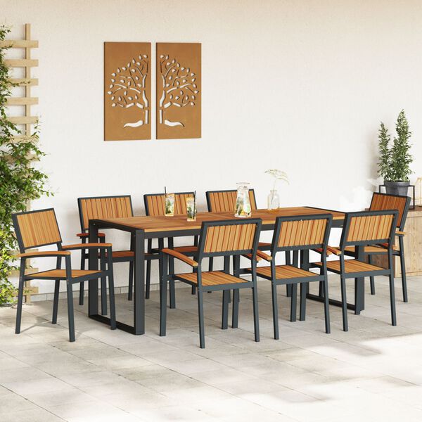 vidaXL Set da Pranzo per Giardino 9 pcs Nero e marrone