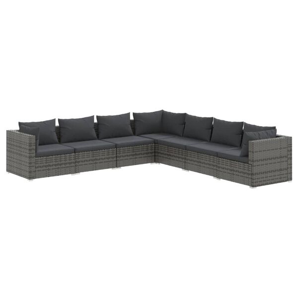 vidaXL Set Divani da Giardino 7 pz con Cuscini in Polyrattan Grigio