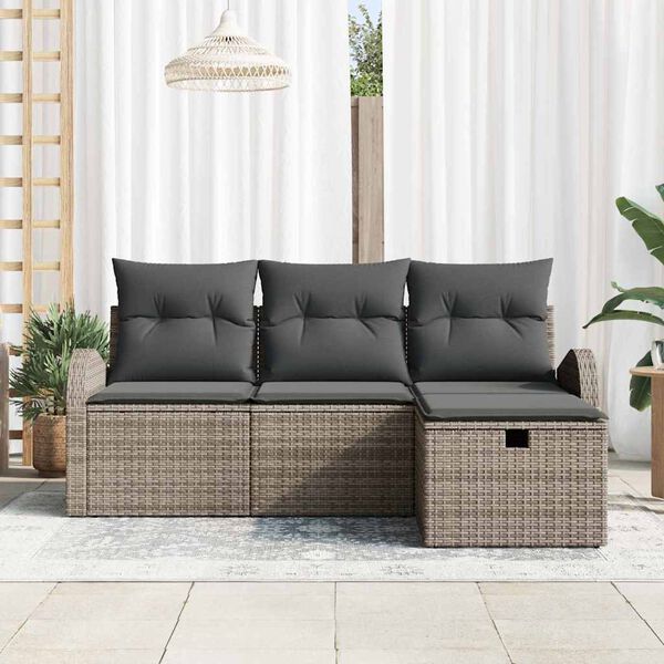 vidaXL Set Divano da Giardino con cuscino 4 pcs Grigio Poly Rattan