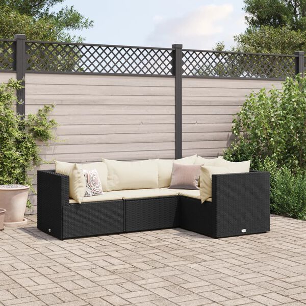 vidaXL Set Divani da Giardino 4 pz con Cuscini Nero in Polyrattan