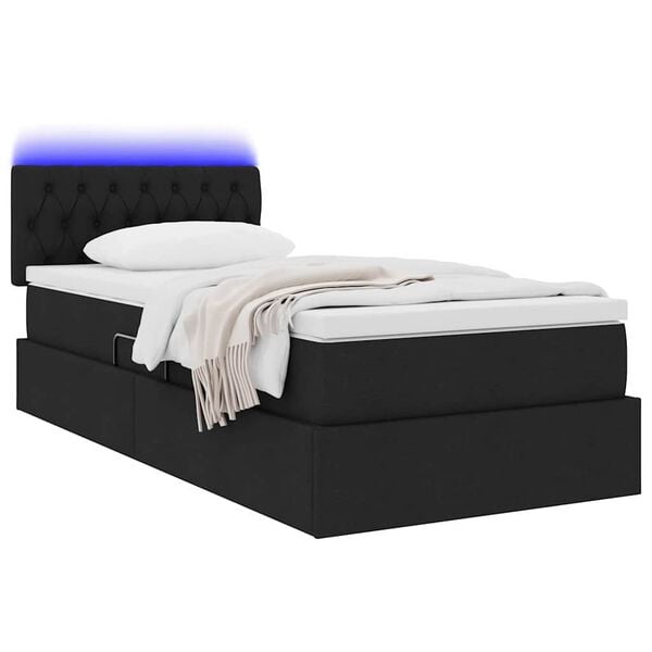 vidaXL Letto con contenitore e LED con led Nero 90 x 190 cm Tessuto