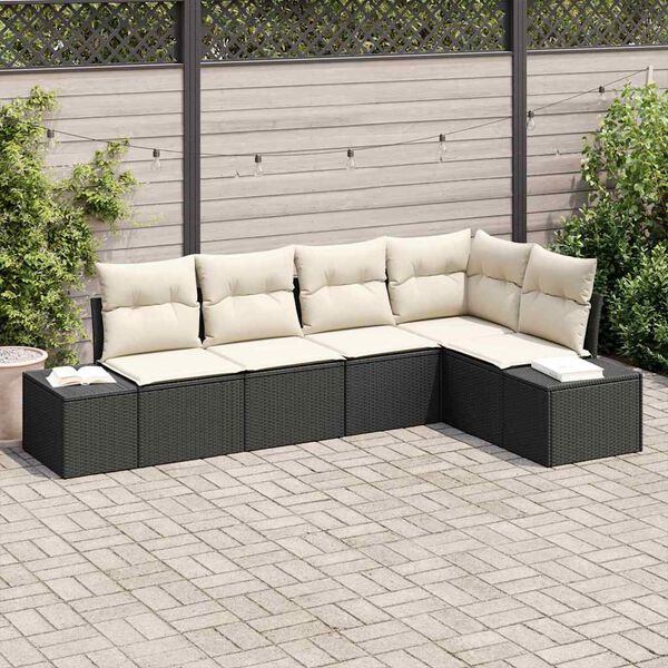 vidaXL Set Divano da Giardino 5 pcs Nero polyrattan