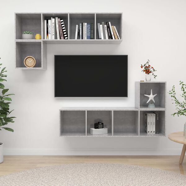 vidaXL Set Porta TV 4 pz Grigio Cemento in Truciolato