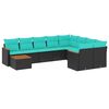 vidaXL Set Divani da Giardino 10 pz con Cuscini Nero in Polyrattan