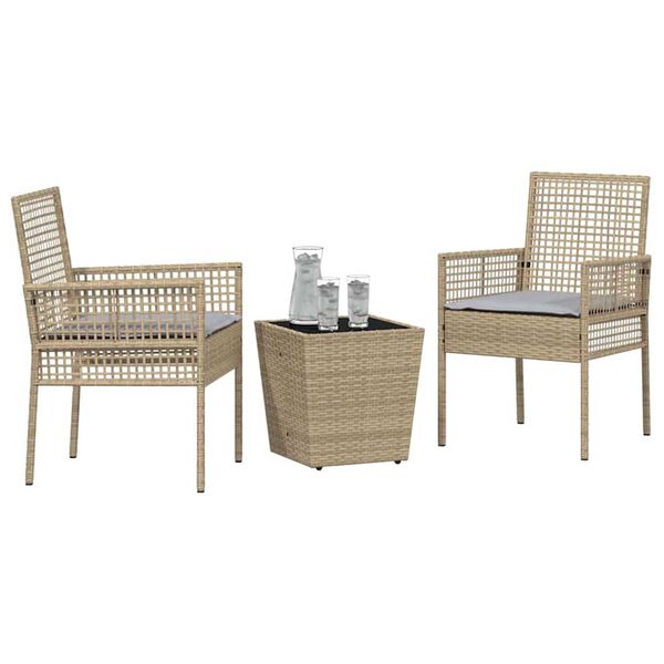 vidaXL Set Bistro da Giardino 3 pcs Beige Poly Rattan