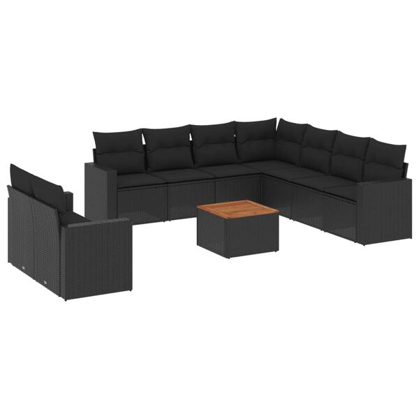 vidaXL Set Divani da Giardino 10pz con Cuscini in Polyrattan Nero
