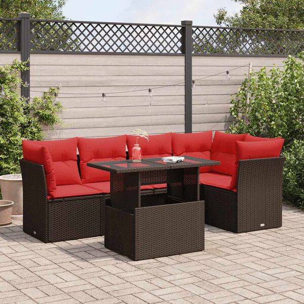 vidaXL Set Divano Giardino 6 pz con Cuscini Marrone Polyrattan Acacia