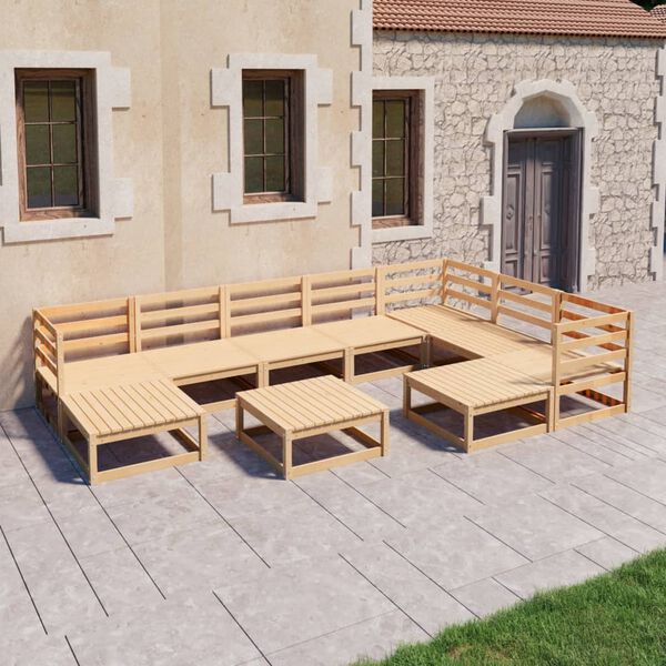 vidaXL Set Divani da Giardino 10 pz in Legno Massello di Pino