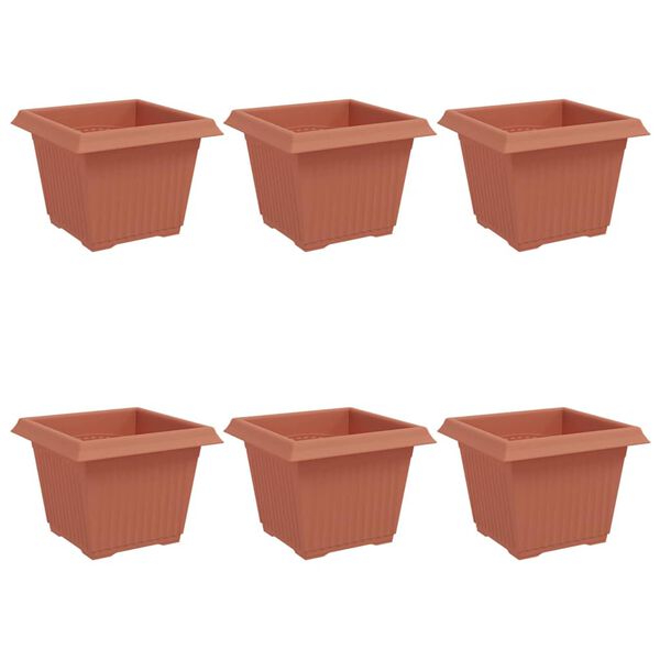 vidaXL Vaso quadrato per fiori 6 pcs Rosso Mattone 23 x 23 x 17,5 cm