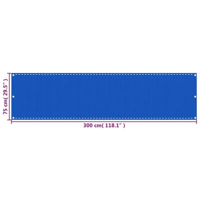 vidaXL Paravento da Balcone Blu 75x300 cm in HDPE