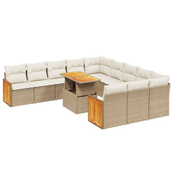 vidaXL Set Divani da Giardino 11 pz con Cuscini Beige in Polyrattan
