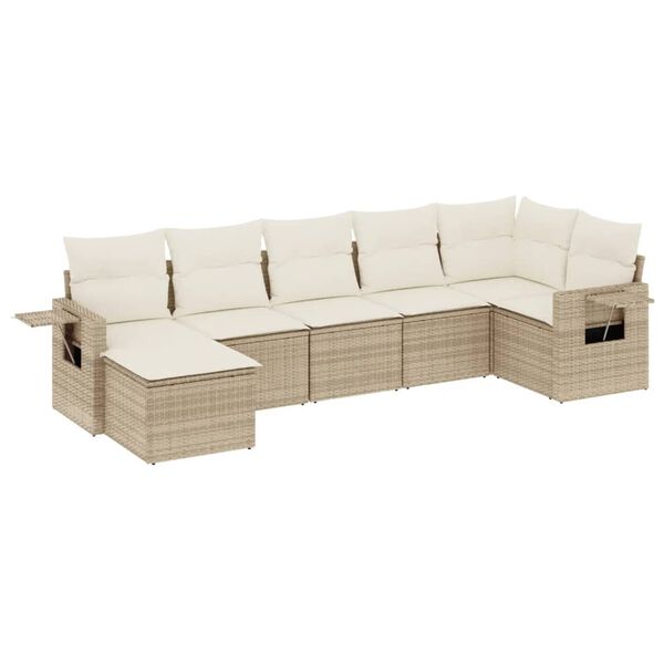 vidaXL Set Divani da Giardino 7 pz con Cuscini Beige in Polyrattan