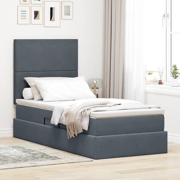 vidaXL Letto con contenitore e LED Grigio scuro 90 x 200 cm Velluto