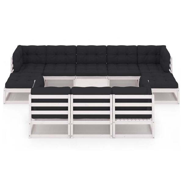 vidaXL Set Divani da Giardino 11 pz Cuscini Bianchi Massello di Pino