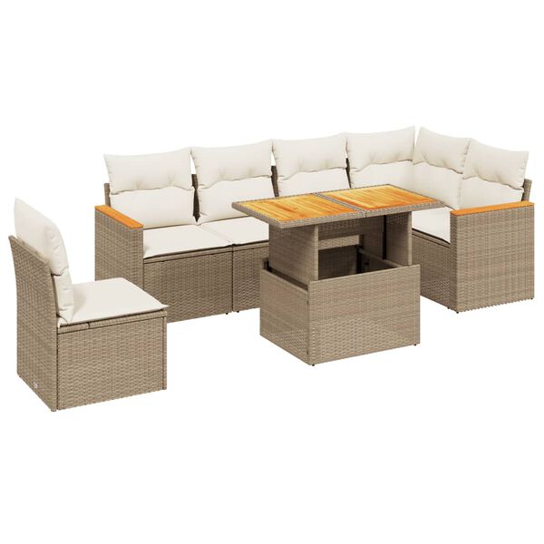 vidaXL Set Divani da Giardino 7 pz con Cuscini Beige in Polyrattan