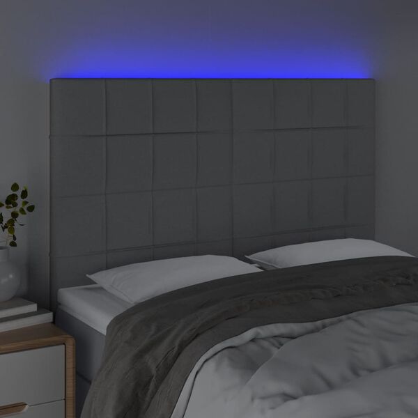 vidaXL Testiera a LED Grigio Chiaro 144x5x118/128 cm in Tessuto