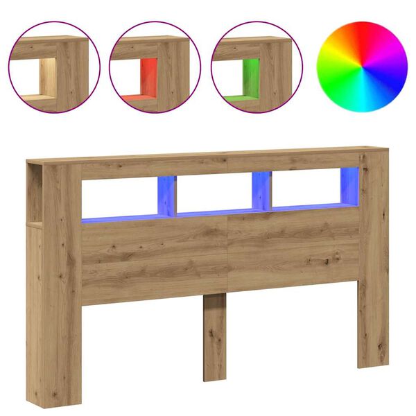 vidaXL Testiera LED Rovere Artigianale 180x18,5x103,5 cm Multistrato