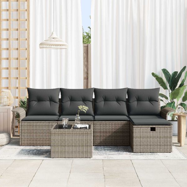 vidaXL Set Divano da Giardino con cuscino 6 pcs Grigio polyrattan