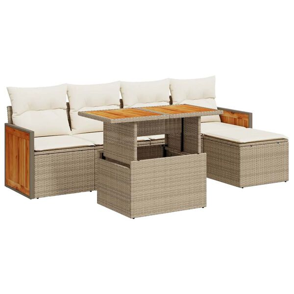 vidaXL Set Divano da Giardino 6 pz con Cuscini Beige Polyrattan Acacia