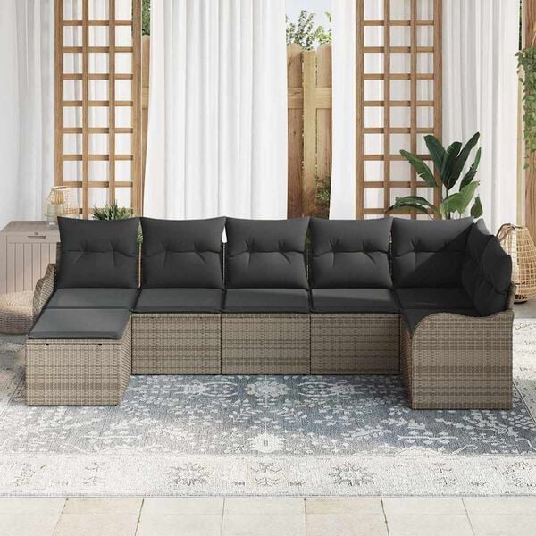 vidaXL Set Divano da Giardino Grigio polyrattan