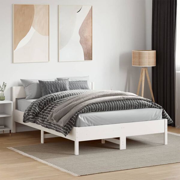 vidaXL Letto senza Materasso Bianco 135x190 cm Legno Massello di Pino