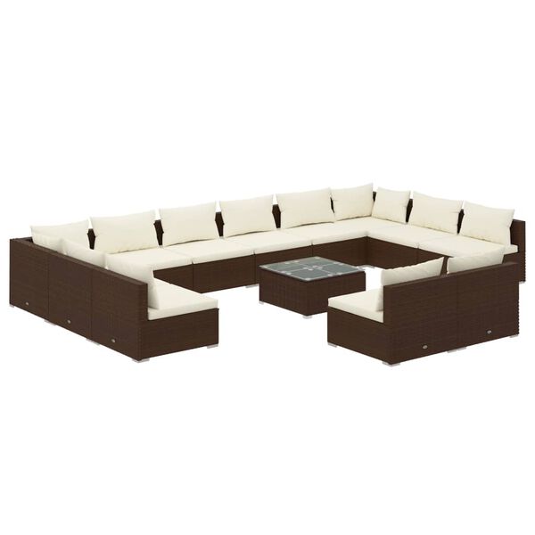 vidaXL Set Divani da Giardino 13 pz con Cuscini in Polyrattan Marrone