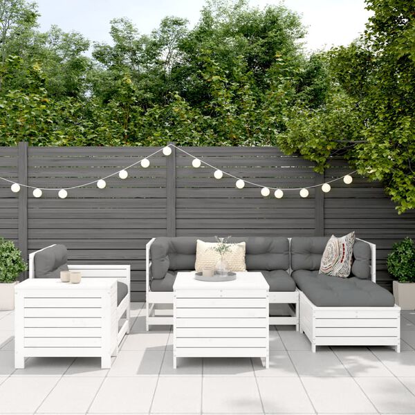 vidaXL Set Divani da Giardino 7 pz Bianco in Legno Massello di Pino
