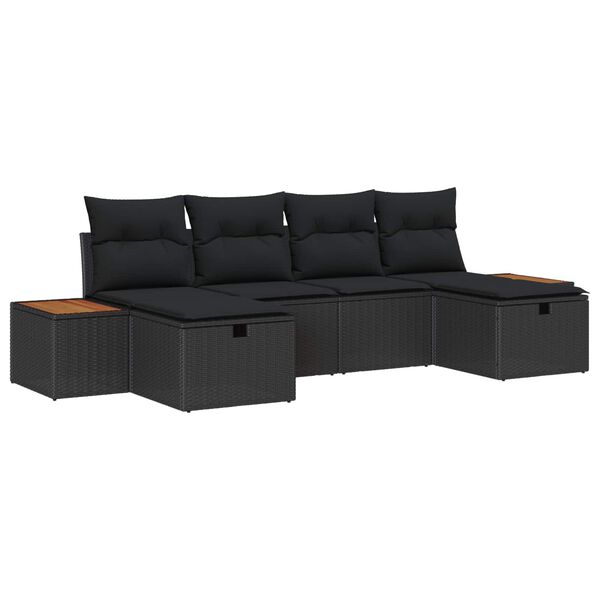 vidaXL Set Divano da Giardino con cuscino 6 pcs Nero polyrattan