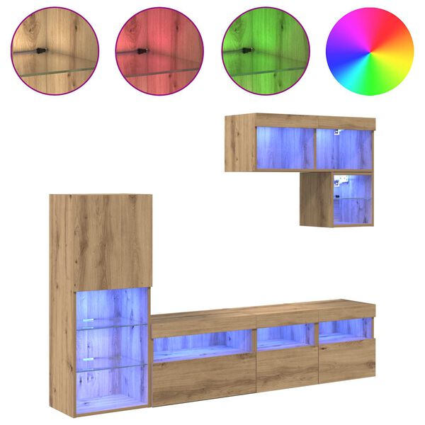 vidaXL Unit&agrave; per TV a Muro 6 pcs Rovere artigianale Legno multistrato