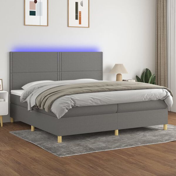 vidaXL Letto a Molle Materasso e LED Grigio Scuro 200x200cm in Tessuto