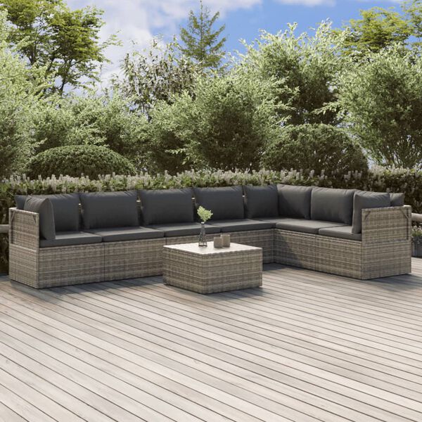 vidaXL Set Divani da Giardino 8 pz con Cuscini in Polyrattan Grigio