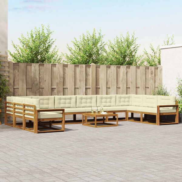 vidaXL Set di divani da esterno con cuscino 11 pcs Naturale e Crema
