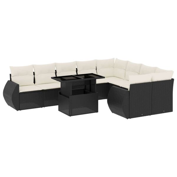 vidaXL Set Divani da Giardino 10pz con Cuscini in Polyrattan Nero