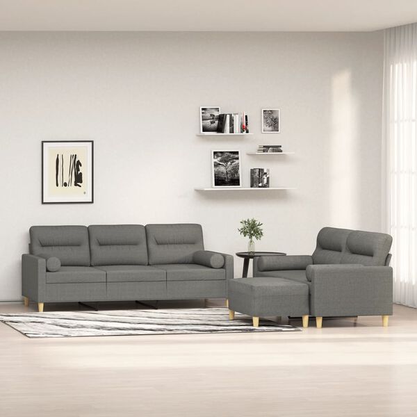 vidaXL Set di Divani 3 pz con Cuscini Decorativi Grigio Scuro Tessuto