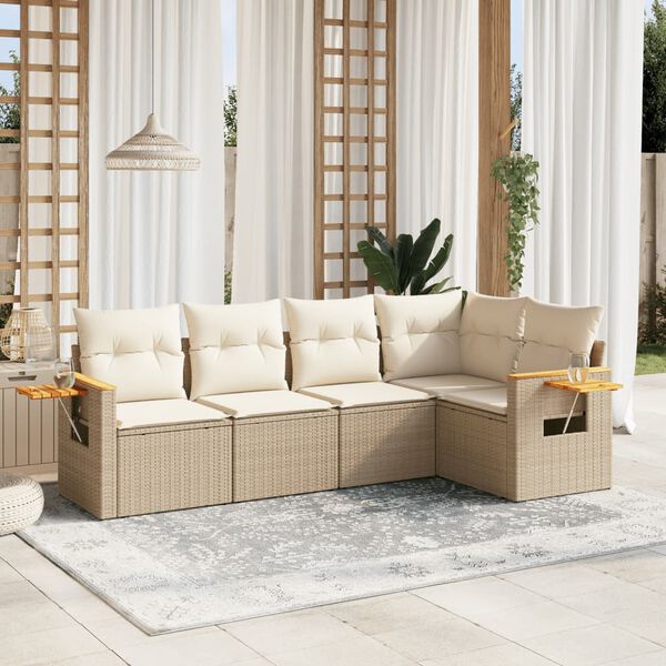 vidaXL Set Divano da Giardino 5 pz con Cuscini Beige in Polyrattan