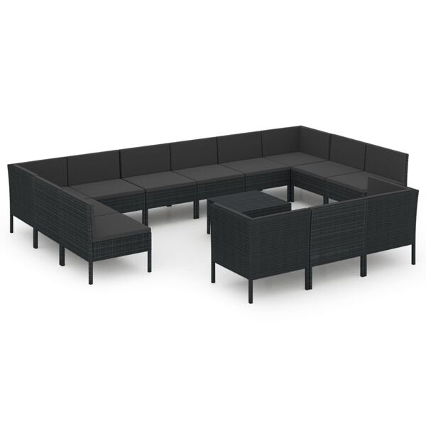 vidaXL Set Divani da Giardino 14 pz con Cuscini in Polyrattan Nero